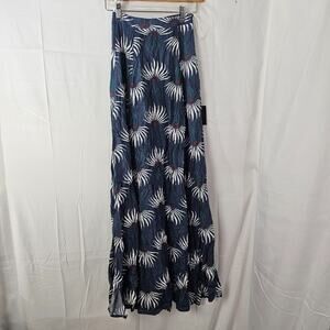Lulus Trancoso Maxi Skirt XXS Blue Floral Side Slits Full Length Womens New
